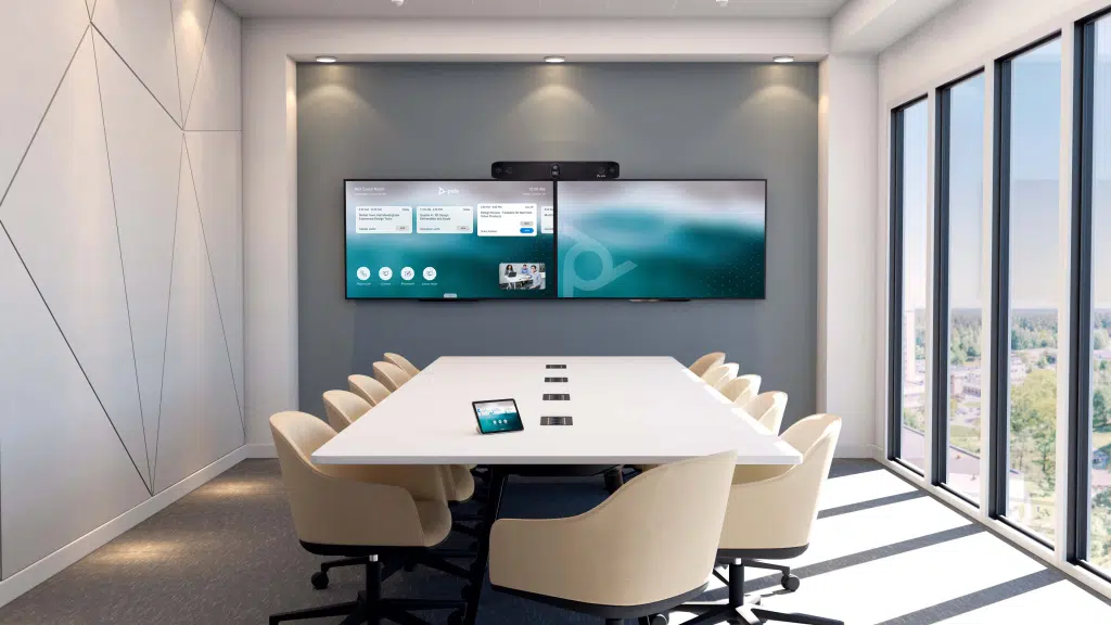 Conference Room with Studio X70 Mounted on Dual Monitors